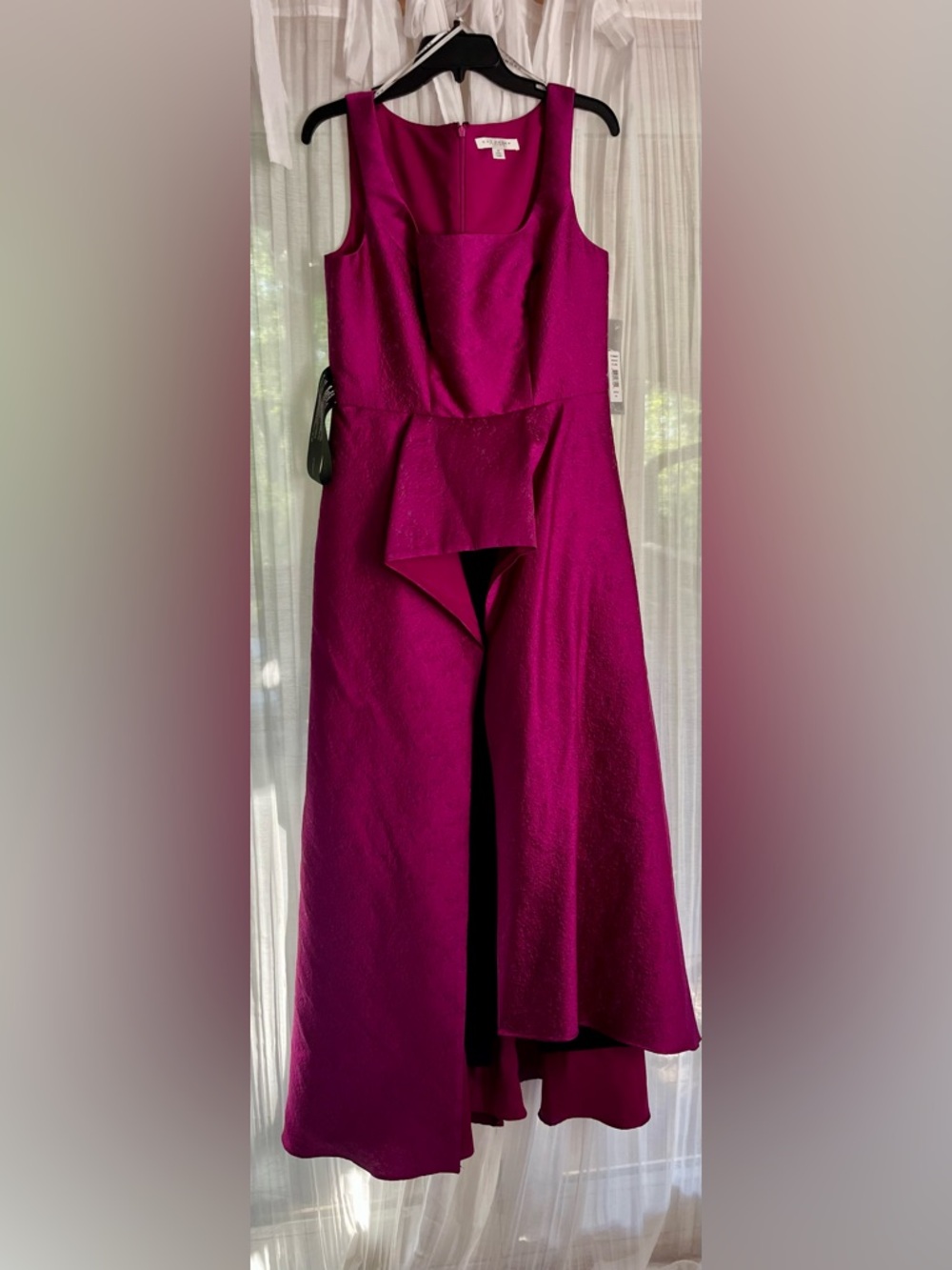 NWT Kay Unger Cerise Jacquard Asymmetric Ruffle Maxi Romper Jumpsuit - Picture 5 of 6